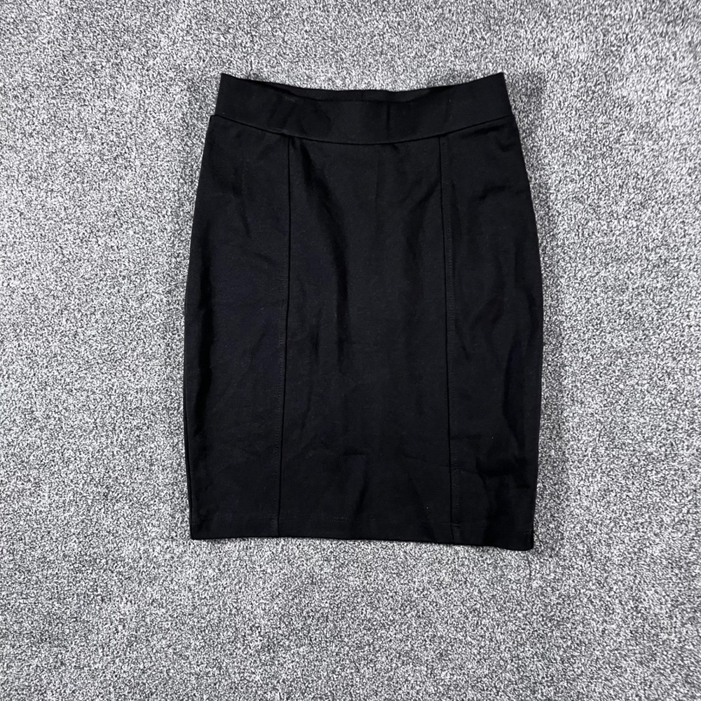 H&M Black Pencil Skirt Womens XS Elastic Waist Stretch Mini Knee Length Office
